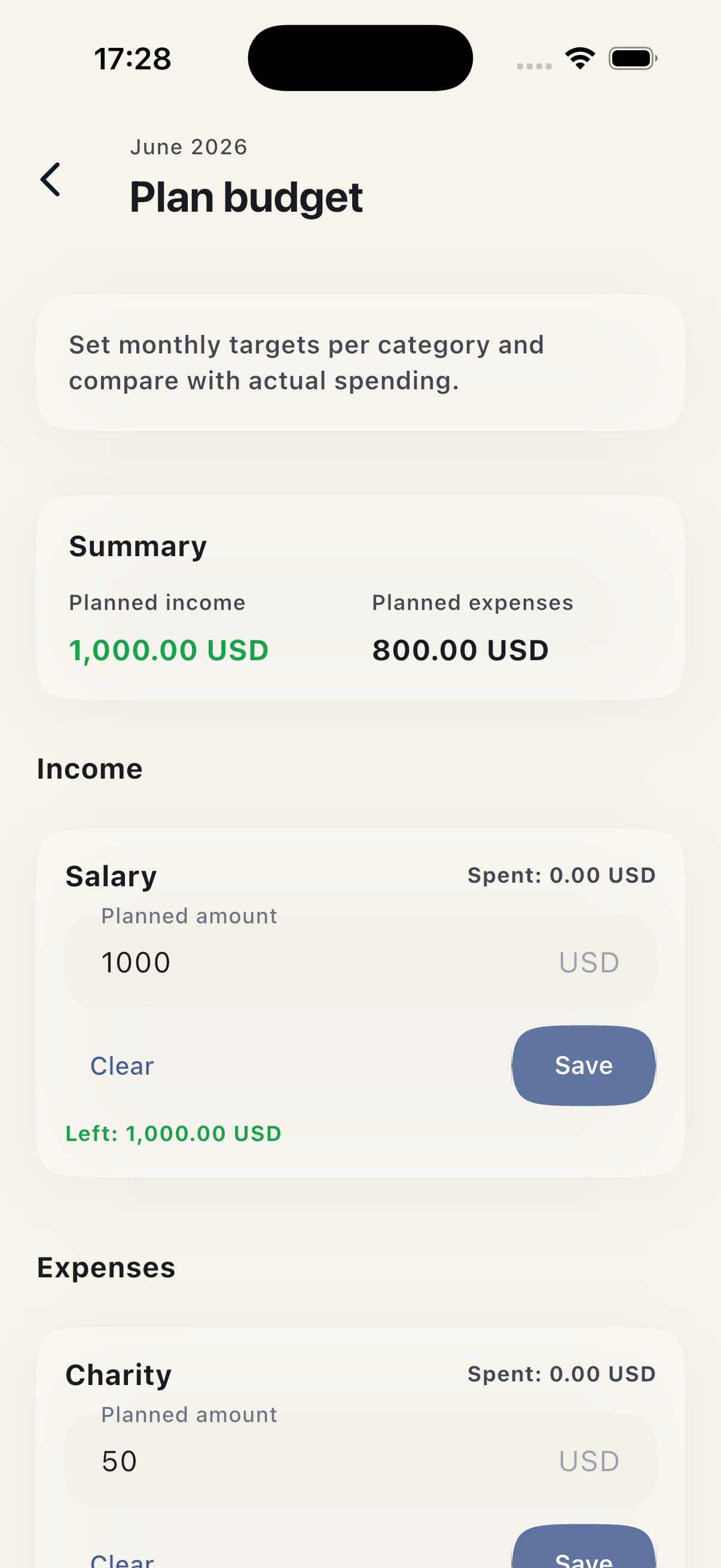 Plan budget screen