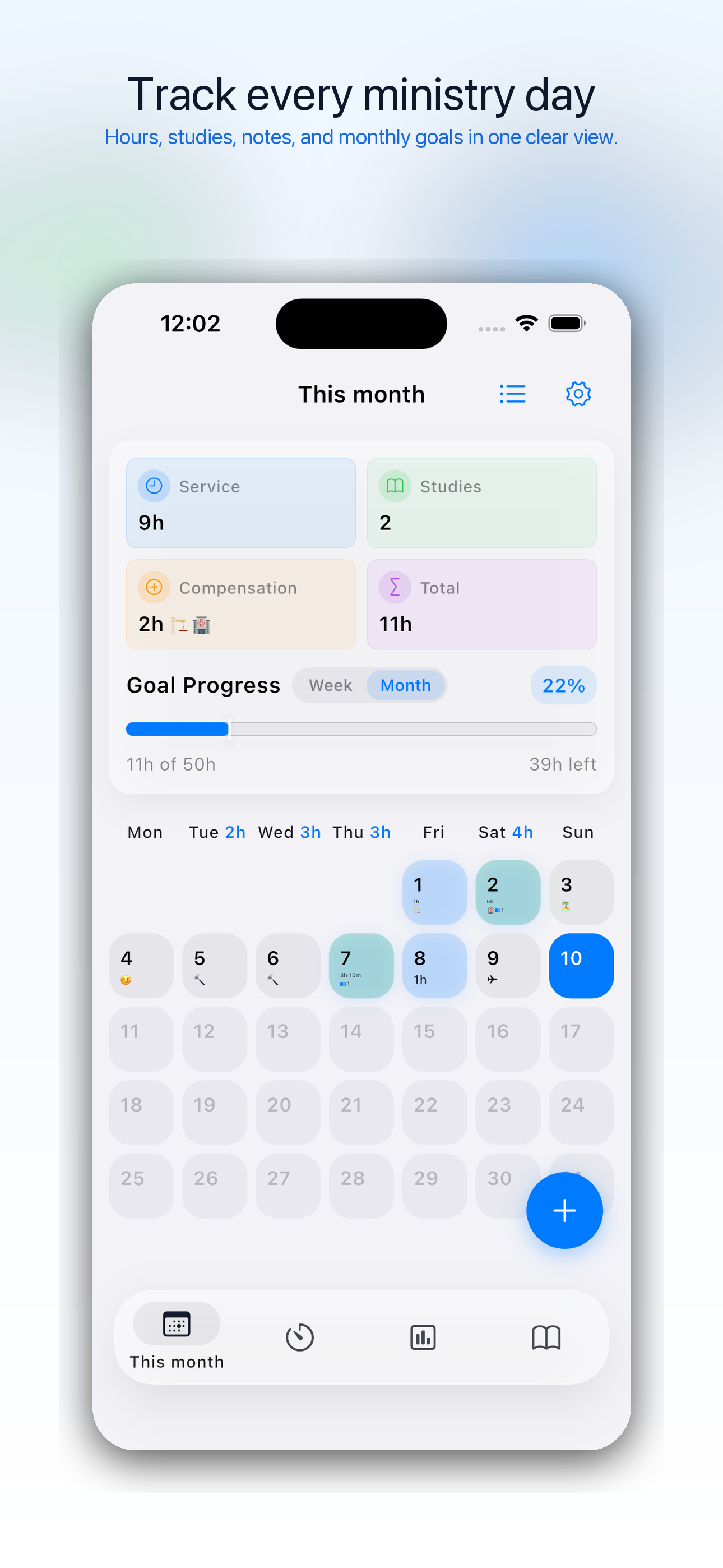 Monthly calendar view