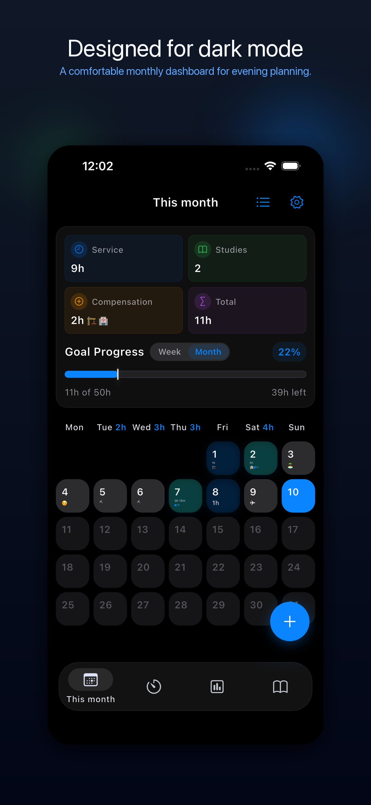 Dark mode calendar view
